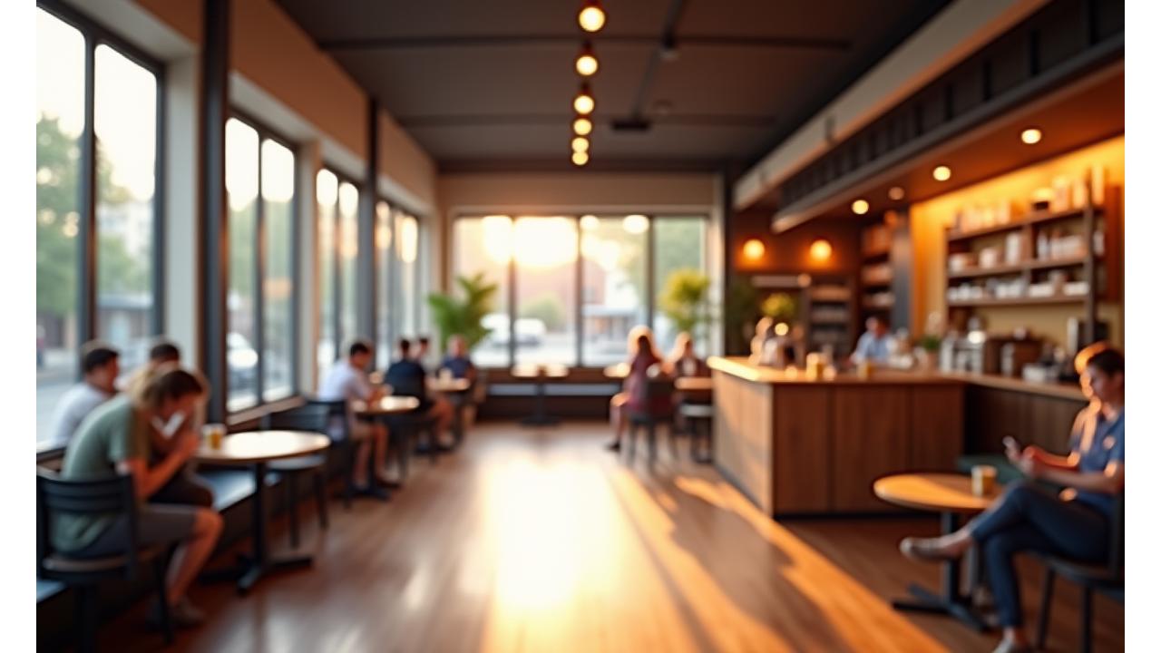 Interior shot of Brew & Hearth Collective showing various seating arrangements, including study nooks, lounge chairs, and window seats.