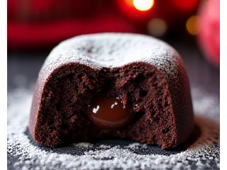 Rich dark chocolate brownie with a dusting of powdered sugar.