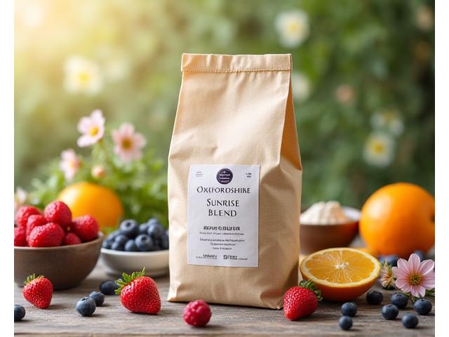 Bag of Oxfordshire Sunrise light roast coffee with bright floral elements