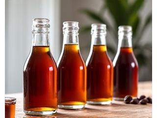 Bottles of cold brew concentrate and ready-to-drink cold brew on a rustic wooden surface.