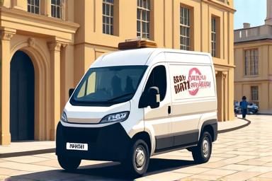Illustration of a delivery van with Oxford landmarks in background