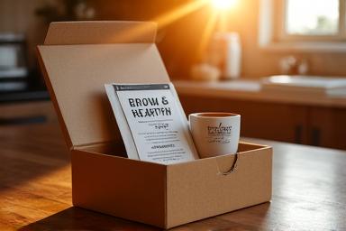 Subscription box with coffee beans and brewing accessories