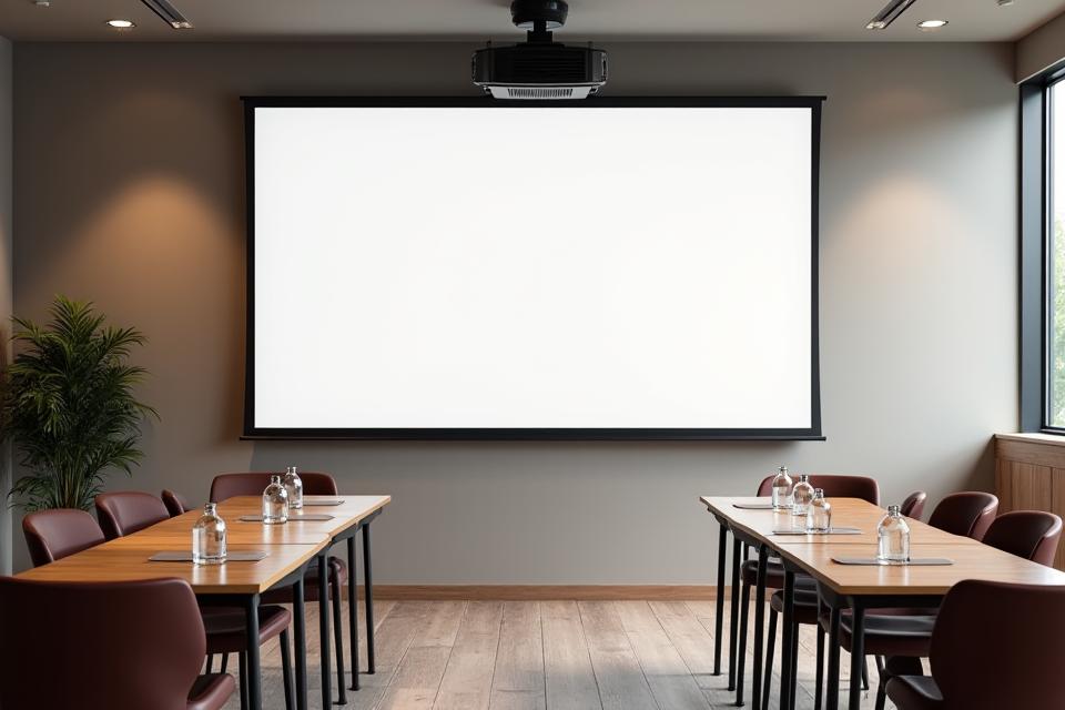 Modern projector system and screen set up in a professional event space