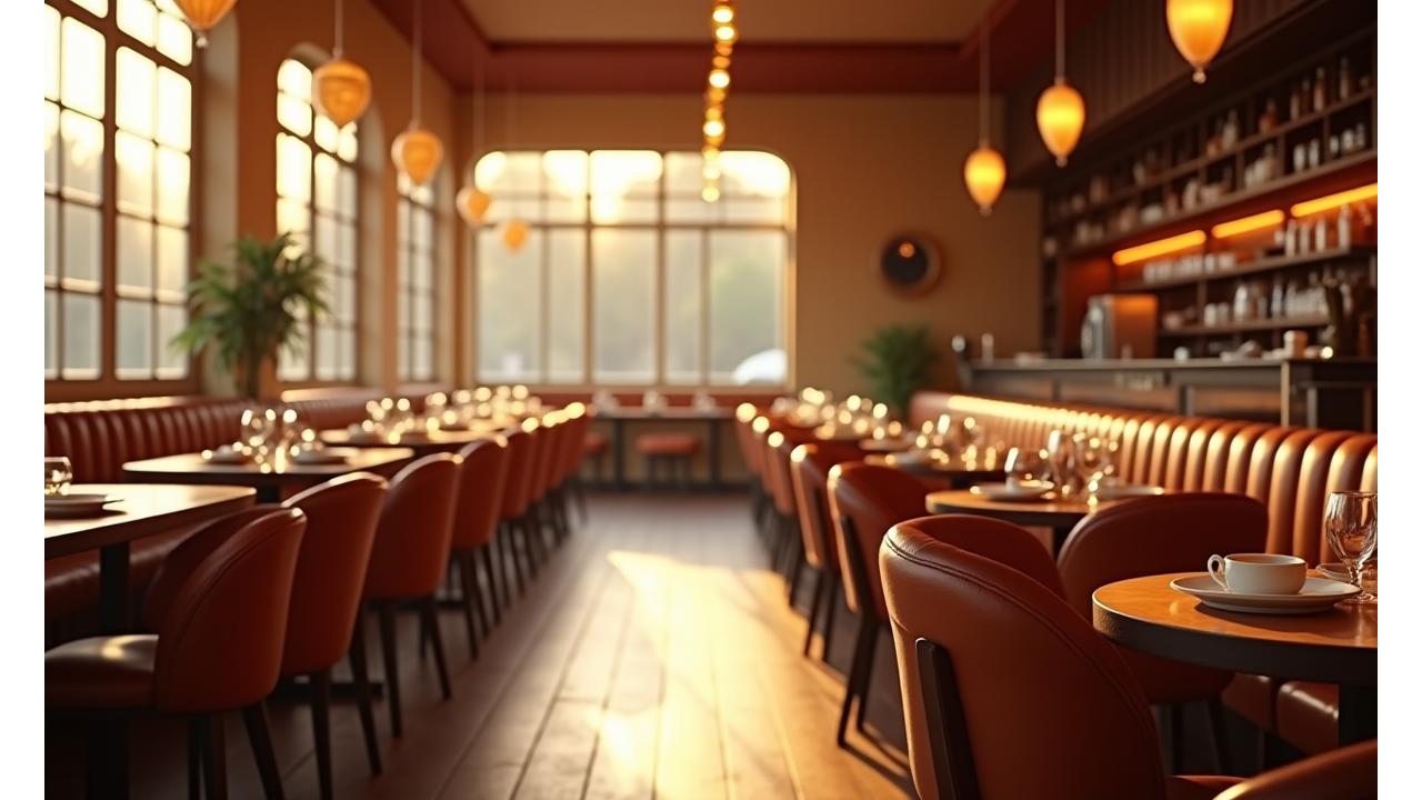 Beautifully arranged cafe interior ready for a private event, with warm lighting and comfortable seating